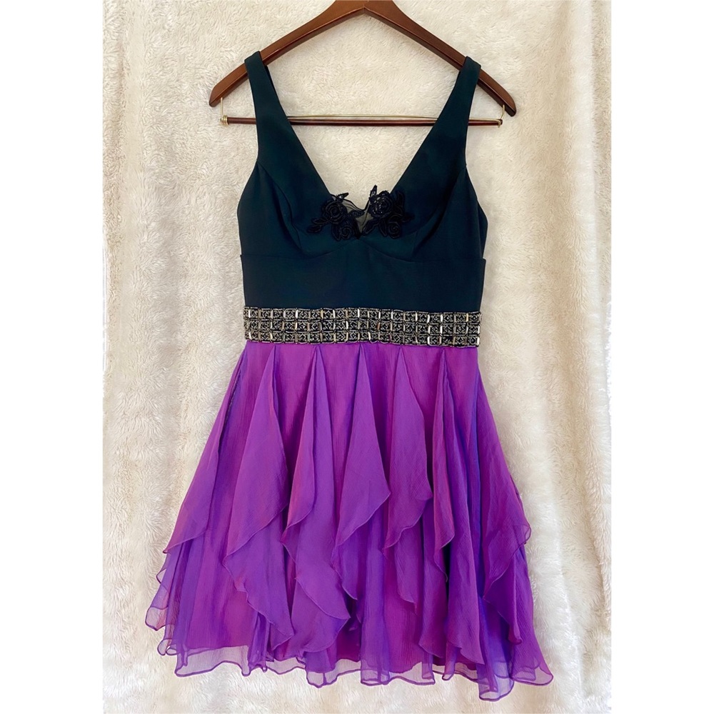 Maria by Bianca Nero Black & Purple Cocktail Dress - Picture 1 of 16